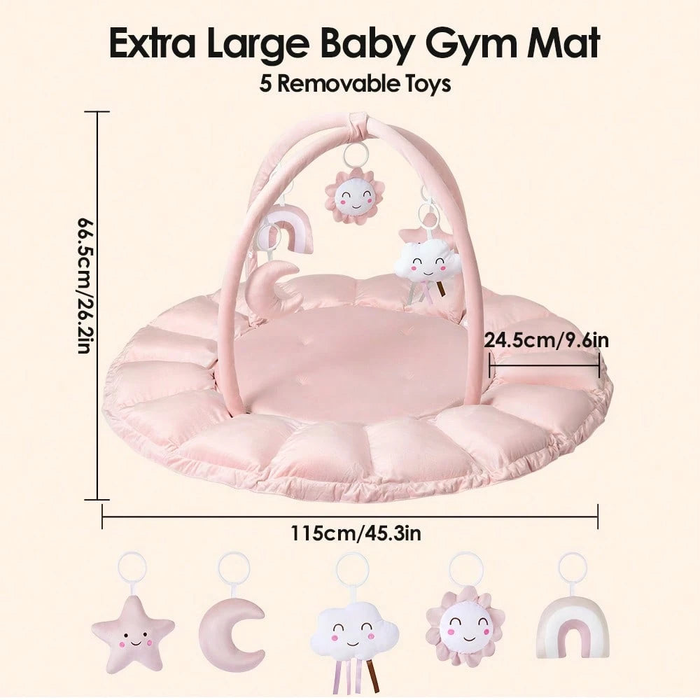 Soft Baby Play Mat With Activity Arch & Hanging Toys, Foldable Infant Tummy Time Playcenter With Adjustable Design, Multi-Functional Newborn Play