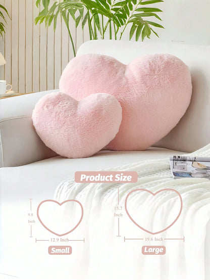 Soft & Cute Faux Rabbit Fur Heart Shaped Throw Pillow, Suitable For Bedroom, Sofa And Bed In Spring/Summer, Thoughtful Mother's Day Gift For Mom, Light Pink