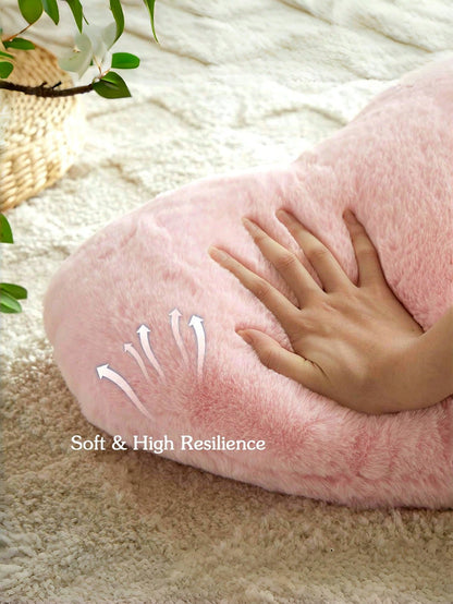 Soft & Cute Faux Rabbit Fur Heart Shaped Throw Pillow, Suitable For Bedroom, Sofa And Bed In Spring/Summer, Thoughtful Mother's Day Gift For Mom, Light Pink