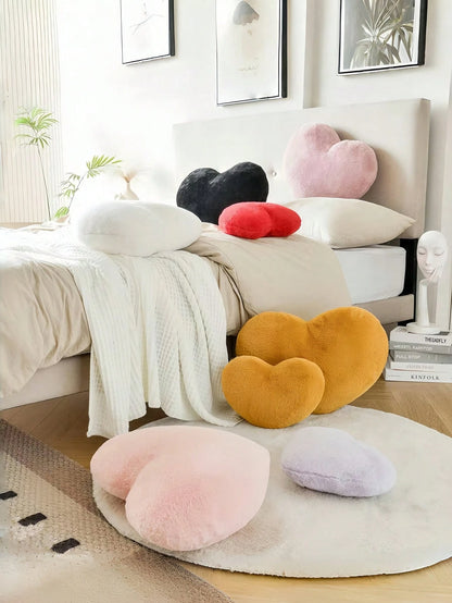 Soft & Cute Faux Rabbit Fur Heart Shaped Throw Pillow, Suitable For Bedroom, Sofa And Bed In Spring/Summer, Thoughtful Mother's Day Gift For Mom, Light Pink