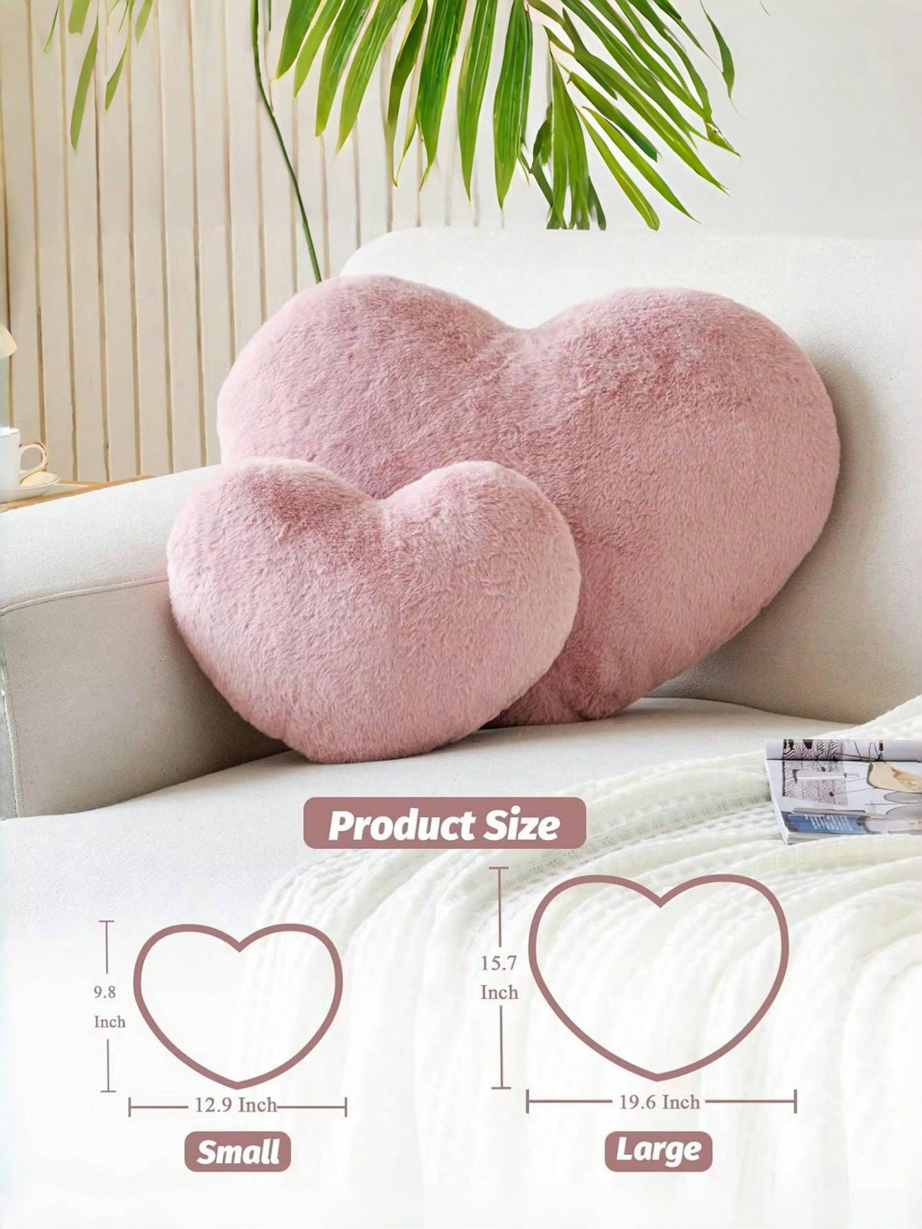 Soft & Cute Faux Rabbit Fur Heart Shaped Throw Pillow, Suitable For Bedroom, Sofa And Bed In Spring/Summer, Thoughtful Mother's Day Gift For Mom, Light Pink