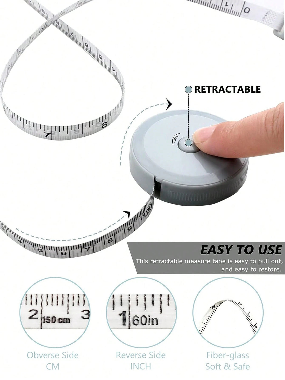 Soft Tape Measure,Cute Mini Retractable Automatic Measuring Tape,Double Scale,Tape Measure Measuring Tape For Body Fabric Sewing Tailor Cloth Knitting Vinyl Home Craft Measurements, Soft Fashion & Re