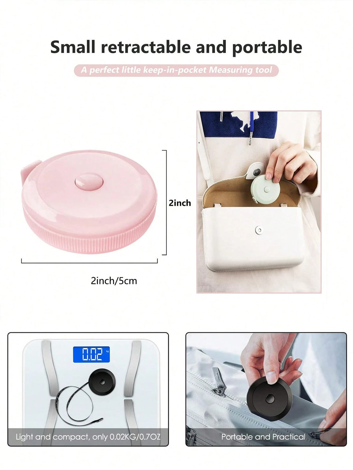 Soft Tape Measure,Cute Mini Retractable Automatic Measuring Tape,Double Scale,Tape Measure Measuring Tape For Body Fabric Sewing Tailor Cloth Knitting Vinyl Home Craft Measurements, Soft Fashion & Re