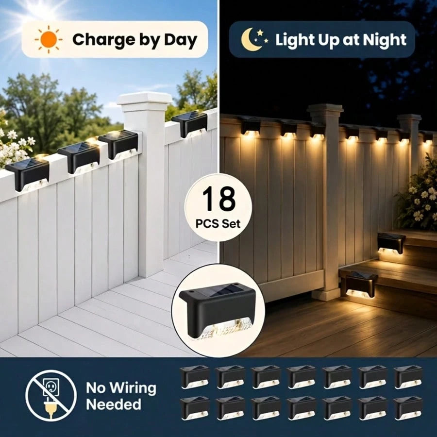 Solar Step Lights Outdoor Set, 36/18 Pack Solar Stair Lights, IP65 Waterproof LED Solar Deck Lights, Suitable For Outdoor Stairs, Steps, Fences, Patios, Decks, Railings, Gardens And Pathways