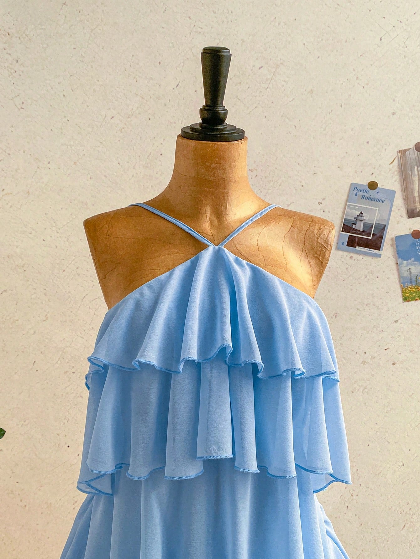 Soleia Elegant Baby Blue Multi-Layer Ruffle Chiffon Mini Dress,Summer Tropical Holiday Vacation Bohemian Backless Wedding Guest Party Floral Dresses
