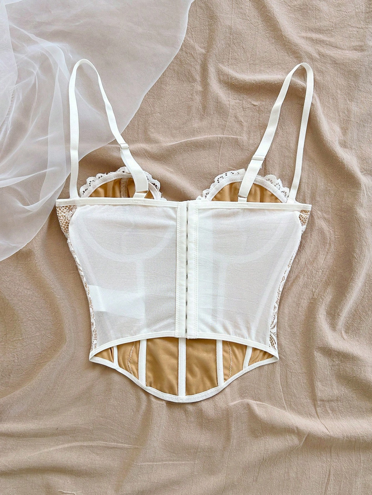 Soleia Elegant Beige Floral Lace Trim Bustier Camisole,Fitted Shaping Support Vacation Camis,Party,Valentine's Day,Beach Cruise,Date,Spring,No Chest Padding