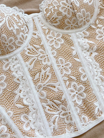 Soleia Elegant Beige Floral Lace Trim Bustier Camisole,Fitted Shaping Support Vacation Camis,Party,Valentine's Day,Beach Cruise,Date,Spring,No Chest Padding