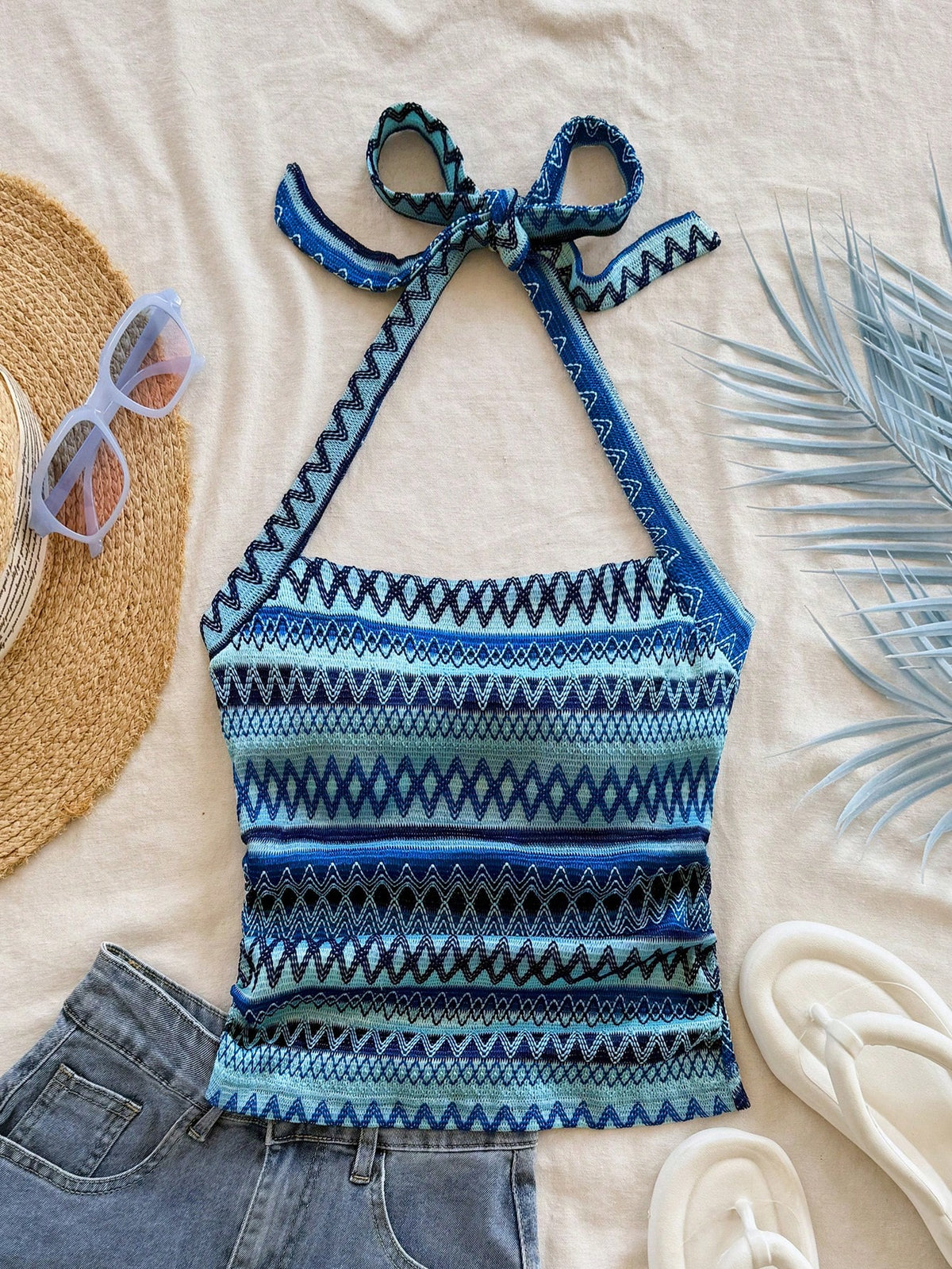 Soleia New Women's Summer Vacation Halter Tie Strap Cami Tank Top No Chest Padding