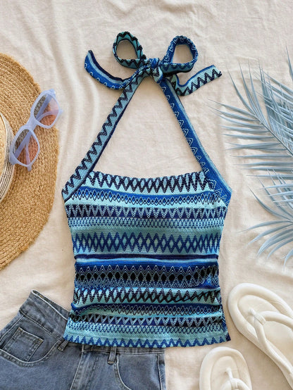 Soleia New Women's Summer Vacation Halter Tie Strap Cami Tank Top No Chest Padding