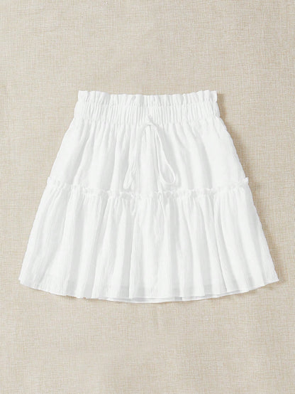 Soleia Paperbag Waist Frill Trim Knot Front Ruffle Hem Skirt