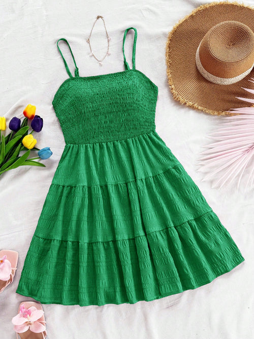 Soleia Solid Ruffle Hem Cami Dress