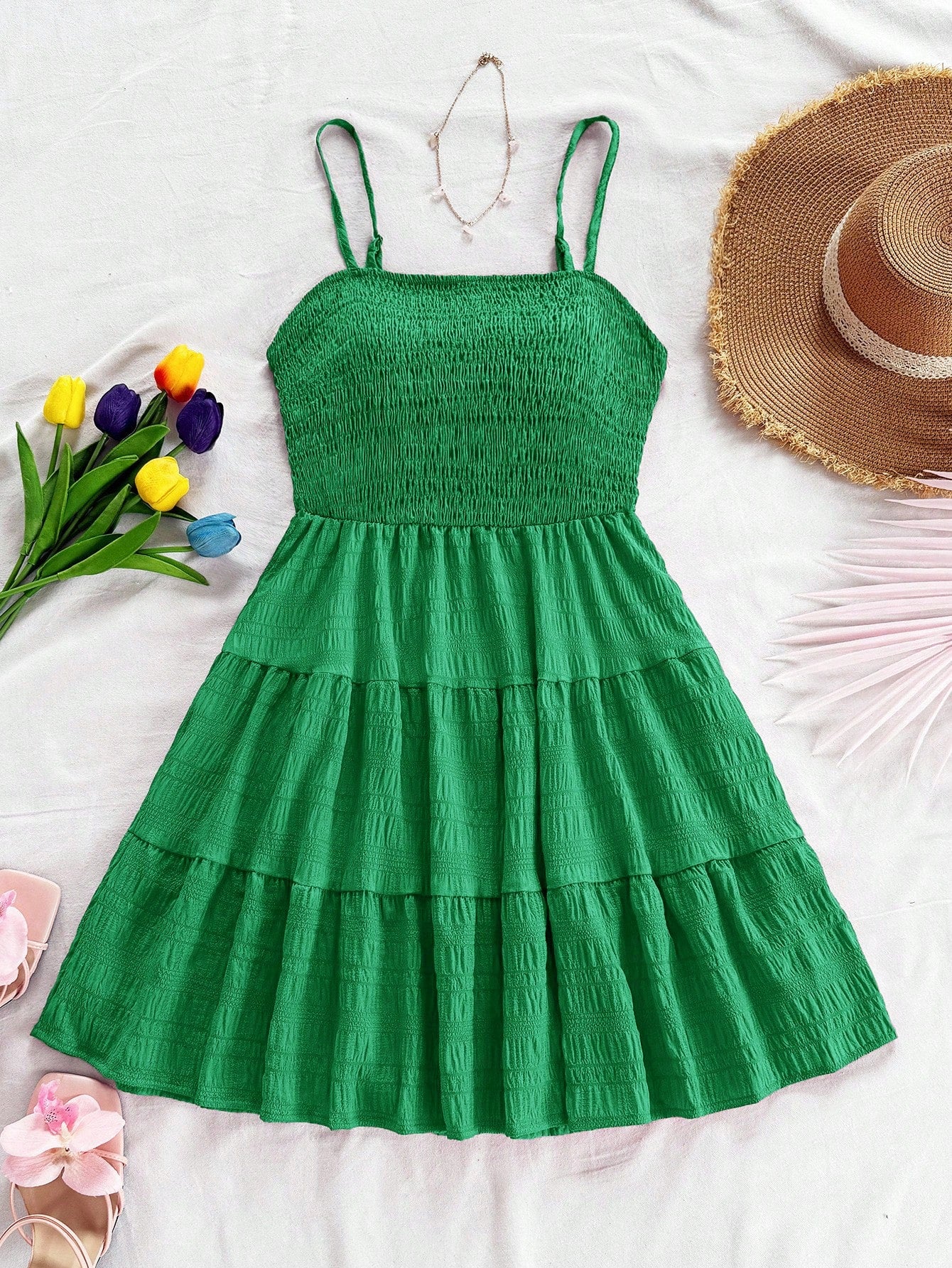 Soleia Solid Ruffle Hem Cami Dress