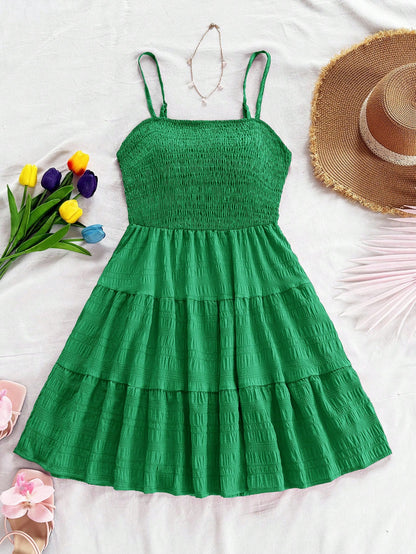 Soleia Solid Ruffle Hem Cami Dress