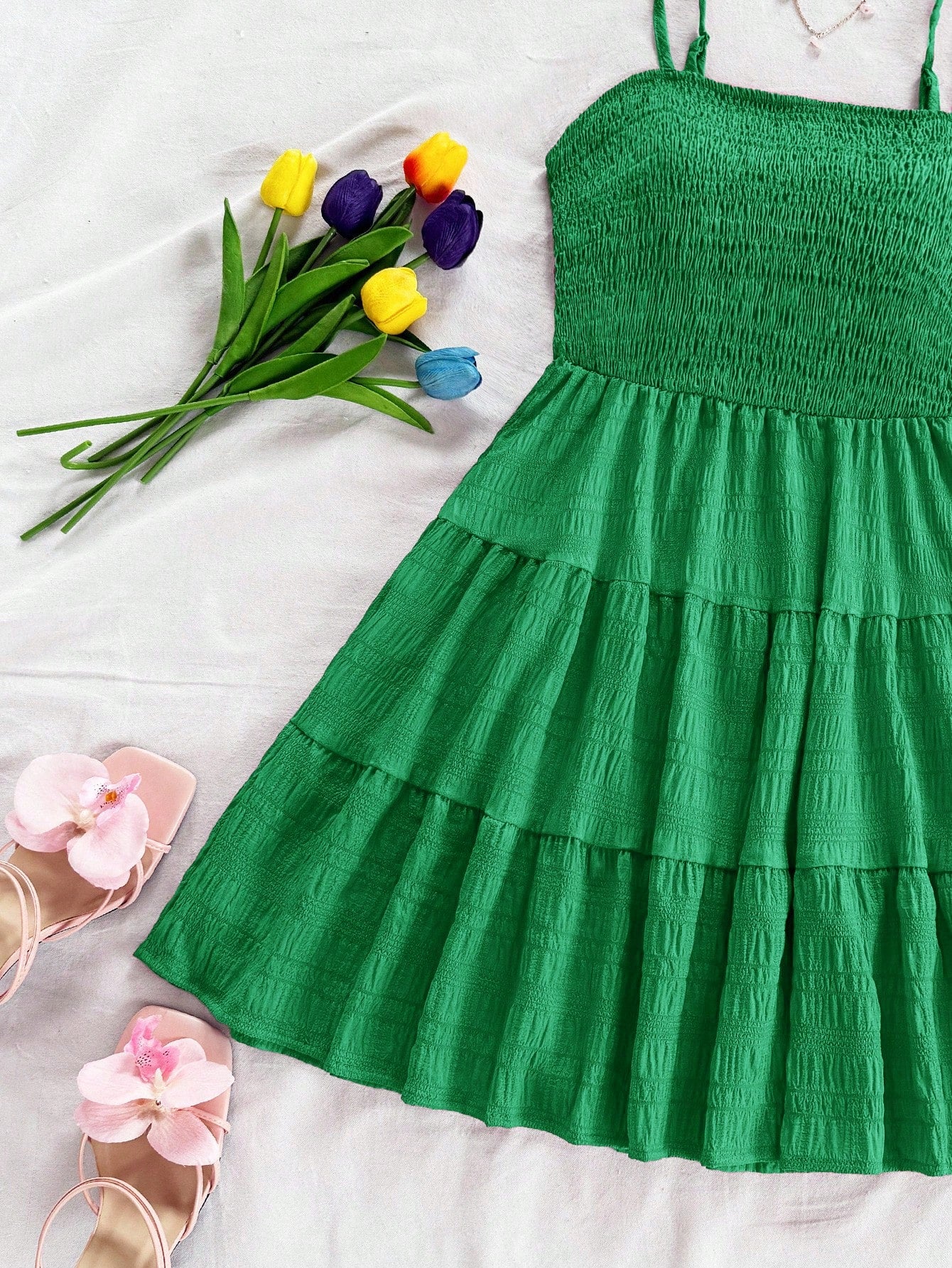 Soleia Solid Ruffle Hem Cami Dress