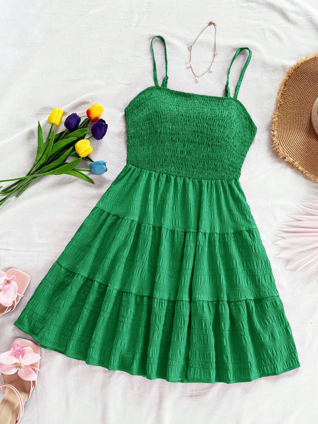 Soleia Solid Ruffle Hem Cami Dress