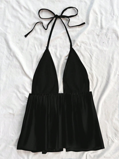 Soleia Women's Casual Halter Neck Black Lace-Up Backless Tank Top, Suitable For Summer Suitable For Going Out