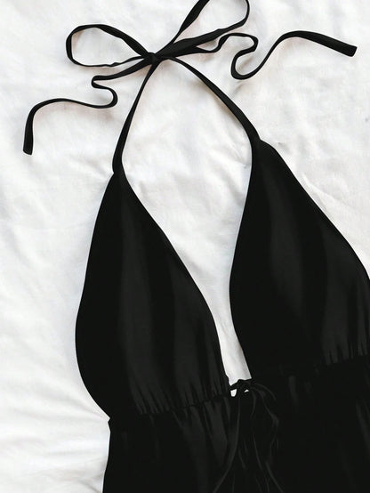 Soleia Women's Casual Halter Neck Black Lace-Up Backless Tank Top, Suitable For Summer Suitable For Going Out