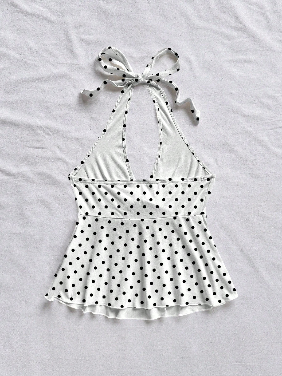 Soleia Women's Casual Vacation V-Neck Bow Tie Halter Neck Backless Babydoll Top, Suitable For Summer