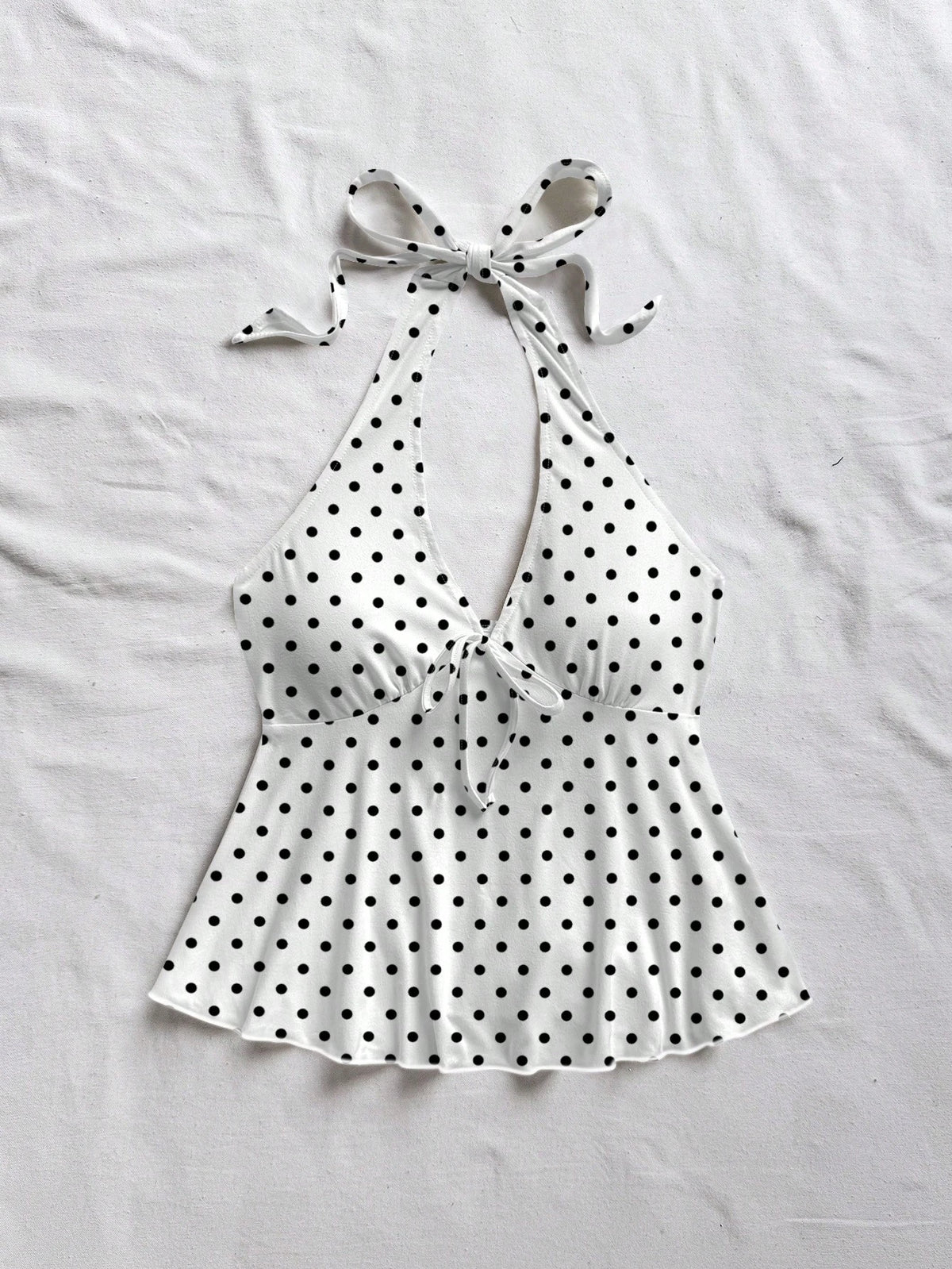 Soleia Women's Casual Vacation V-Neck Bow Tie Halter Neck Backless Babydoll Top, Suitable For Summer
