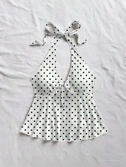 Soleia Women's Casual Vacation V-Neck Bow Tie Halter Neck Backless Babydoll Top, Suitable For Summer