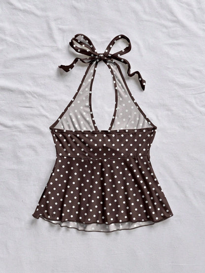 Soleia Women's Casual Vacation V-Neck Bowknot Halter Backless Babydoll Top, Suitable For Summer Vacation Spring
