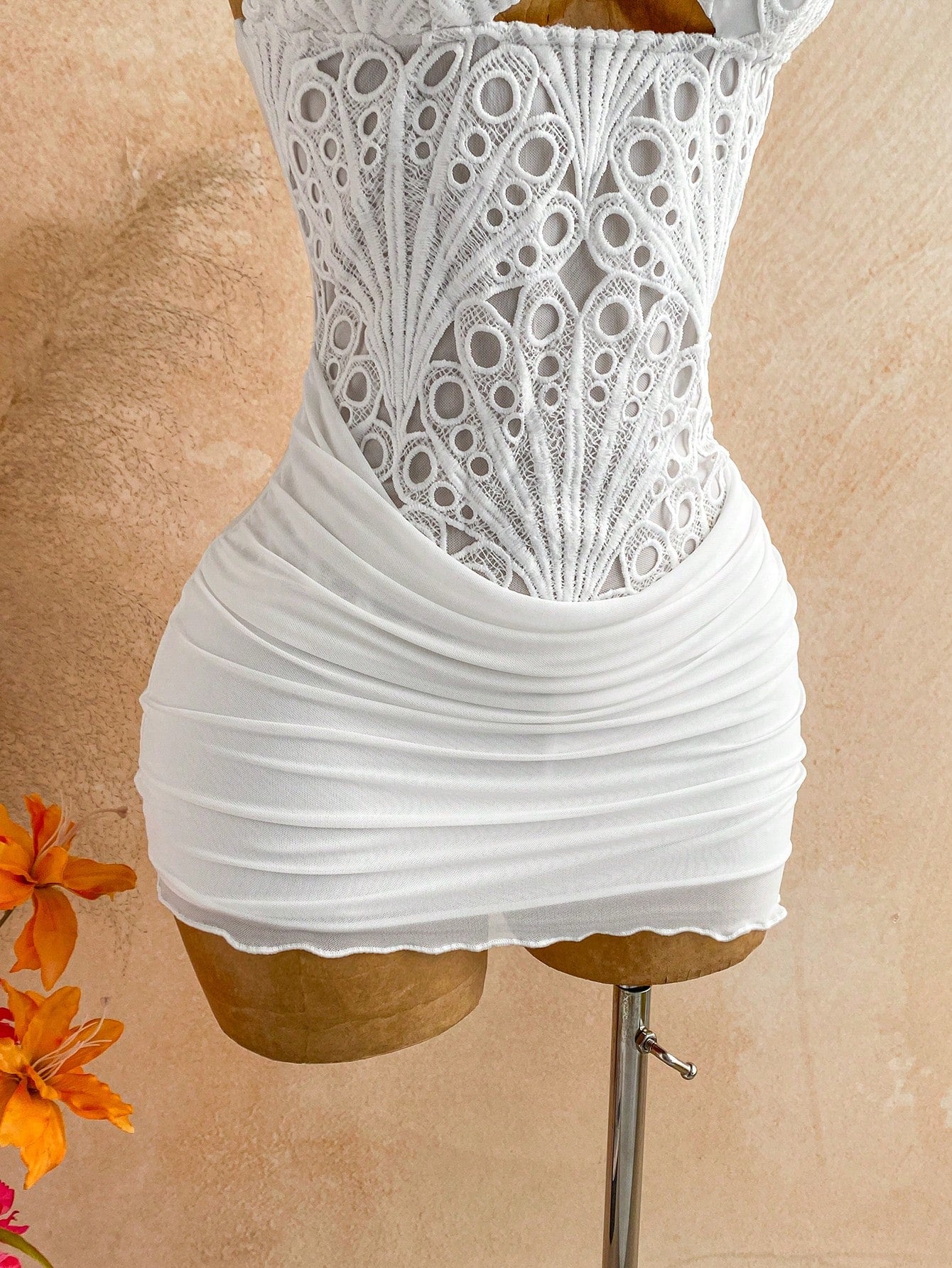Soleia Women's Hollow Out Ruched Camisole Mini Dress,Summer Dresses For Women,Dresses For Women Summer Vacation White No Chest Padding