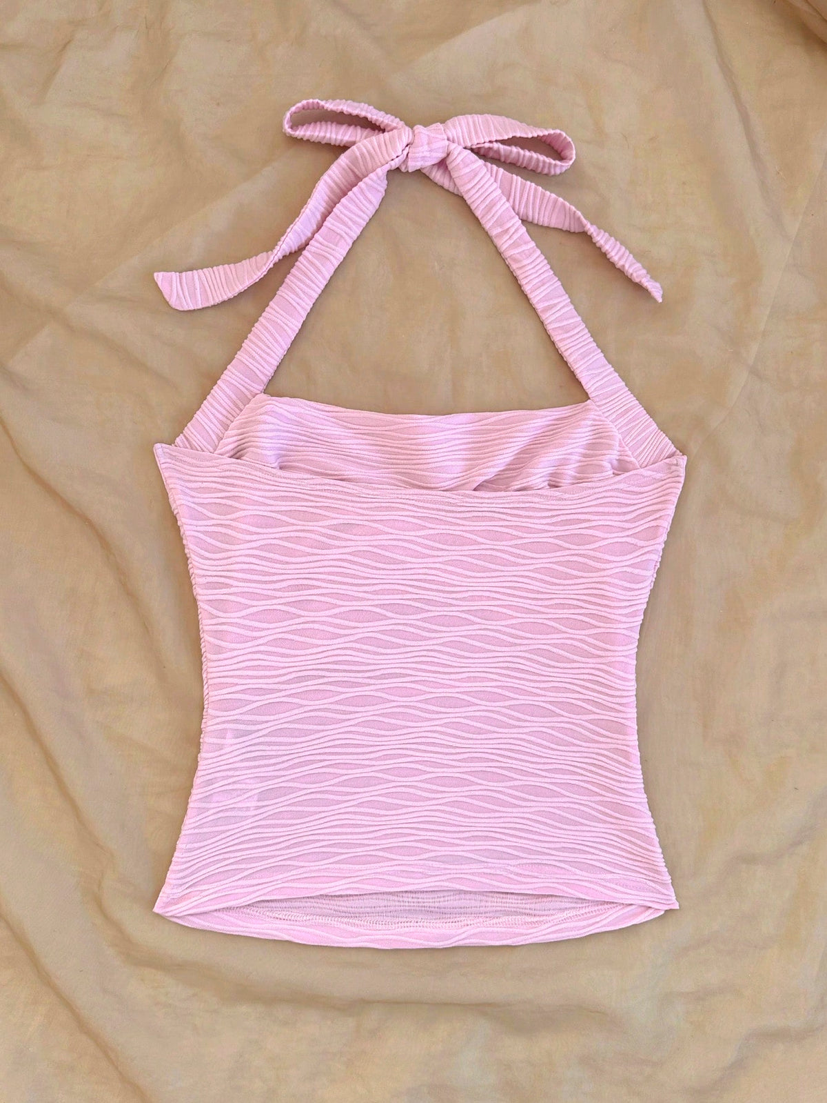 Soleia Women's Resort Halter Neck Textured Knit Bodycon Camisole Pink No Chest Padding