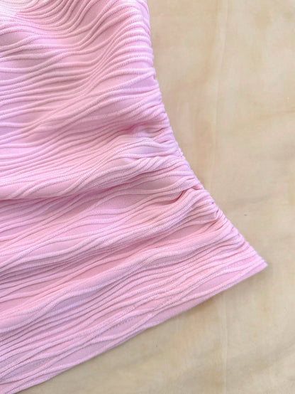 Soleia Women's Resort Halter Neck Textured Knit Bodycon Camisole Pink No Chest Padding