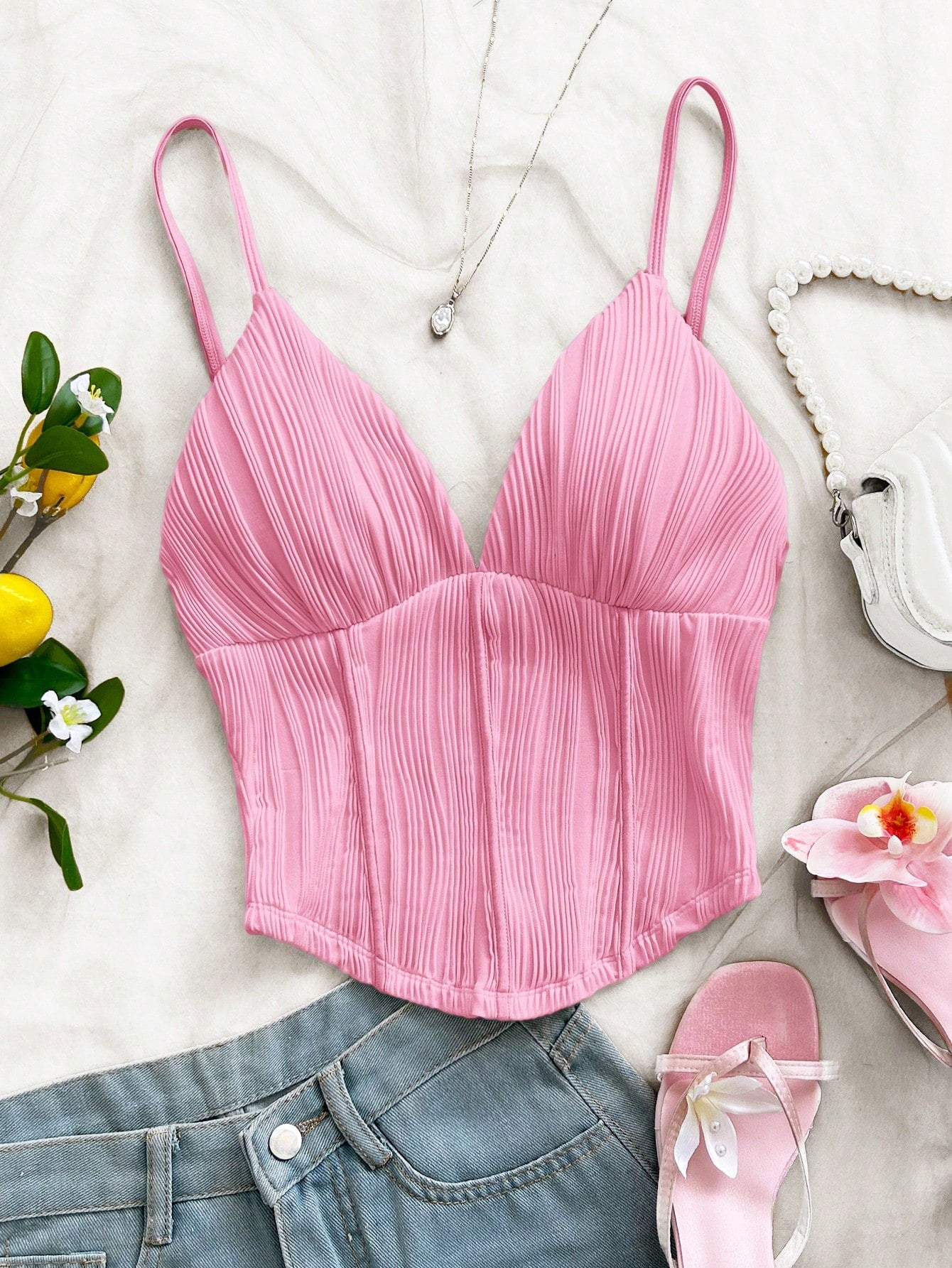 Soleia Women's Solid Color Slim Fit Versatile Daily Vacation Outing Camisole Top Pink Summer Sexy No Chest Padding Date Night Night Out Party