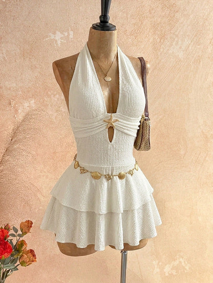 Soleia Women's Vacation Metal Starfish Decor Sexy Halter Mini Dress,Party Dresses For Women