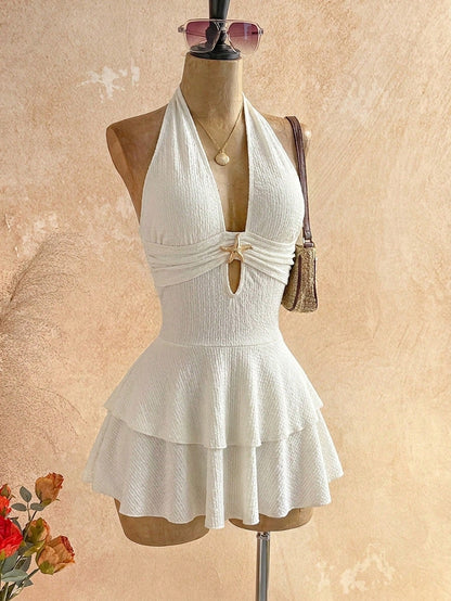 Soleia Women's Vacation Metal Starfish Decor Sexy Halter Mini Dress,Party Dresses For Women
