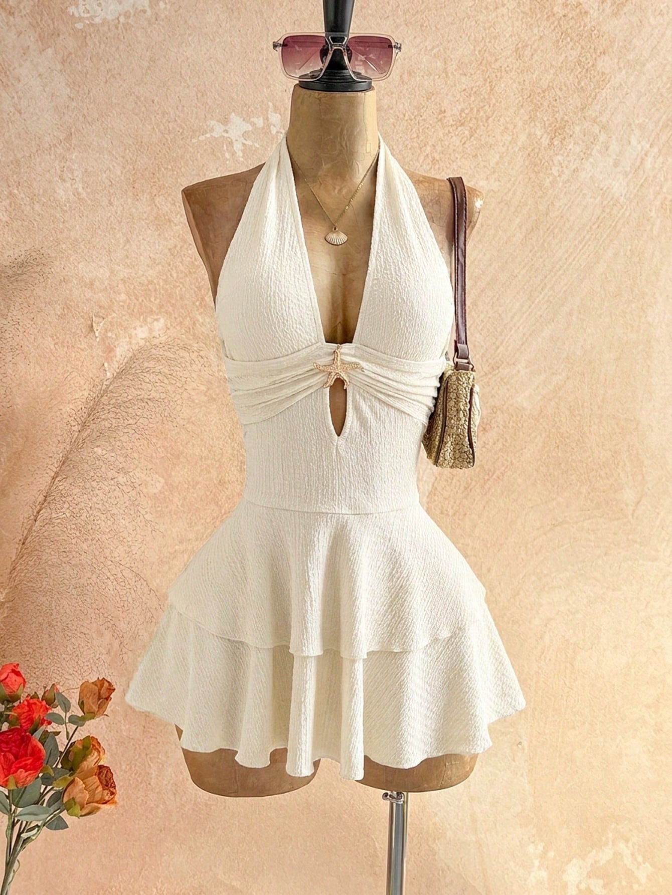 Soleia Women's Vacation Metal Starfish Decor Sexy Halter Mini Dress,Party Dresses For Women