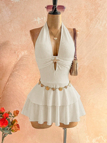 Soleia Women's Vacation Metal Starfish Decor Sexy Halter Mini Dress,Party Dresses For Women