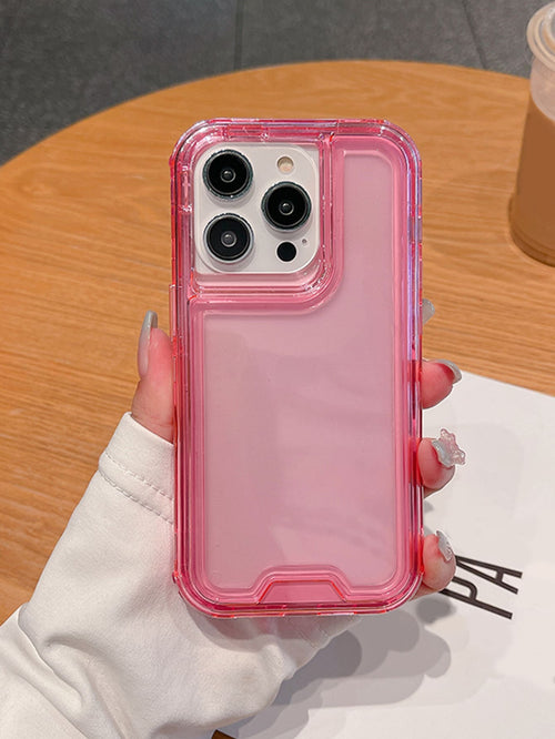 Solid Color Basic Apple Pink 3 In 1 Clear Anti-Fall Phone Case Compatible With IPhone 15/15Pro/15Plus/15Promax Waterproof Shockproof Scratch Resistant Spring Gift