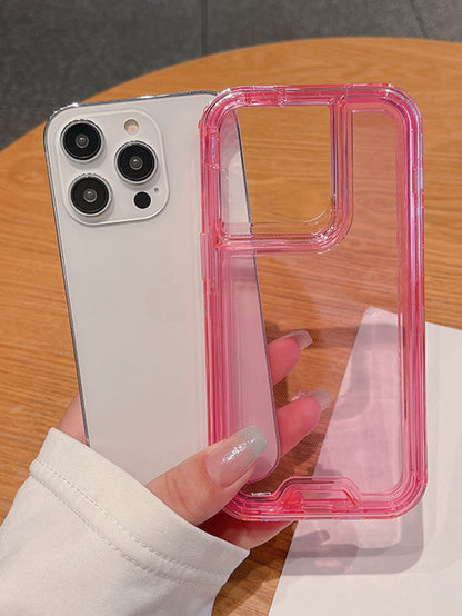 Solid Color Basic Apple Pink 3 In 1 Clear Anti-Fall Phone Case Compatible With IPhone 15/15Pro/15Plus/15Promax Waterproof Shockproof Scratch Resistant Spring Gift