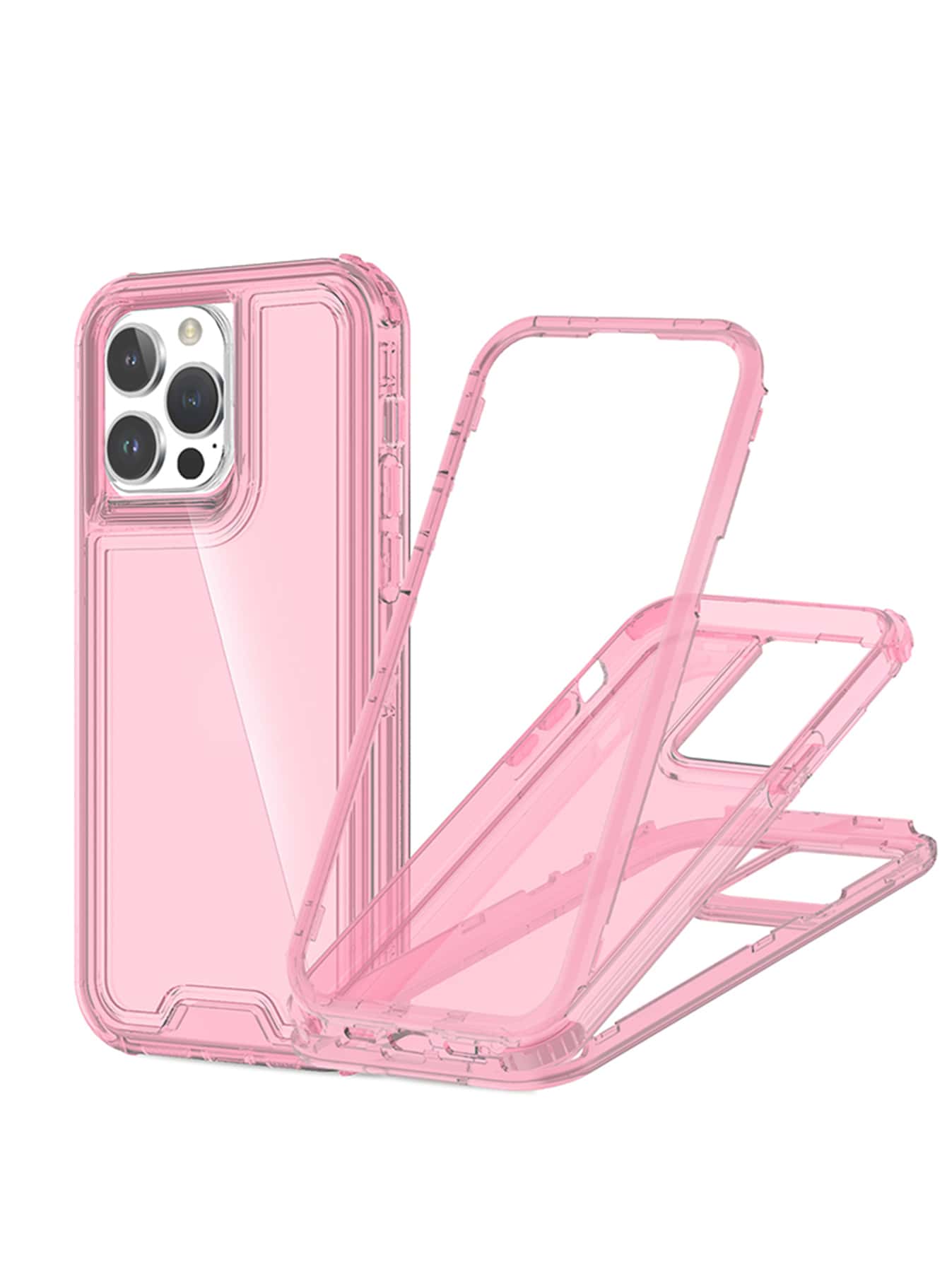 Solid Color Basic Apple Pink 3 In 1 Clear Anti-Fall Phone Case Compatible With IPhone 15/15Pro/15Plus/15Promax Waterproof Shockproof Scratch Resistant Spring Gift