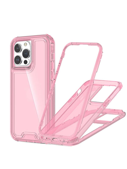 Solid Color Basic Apple Pink 3 In 1 Clear Anti-Fall Phone Case Compatible With IPhone 15/15Pro/15Plus/15Promax Waterproof Shockproof Scratch Resistant Spring Gift