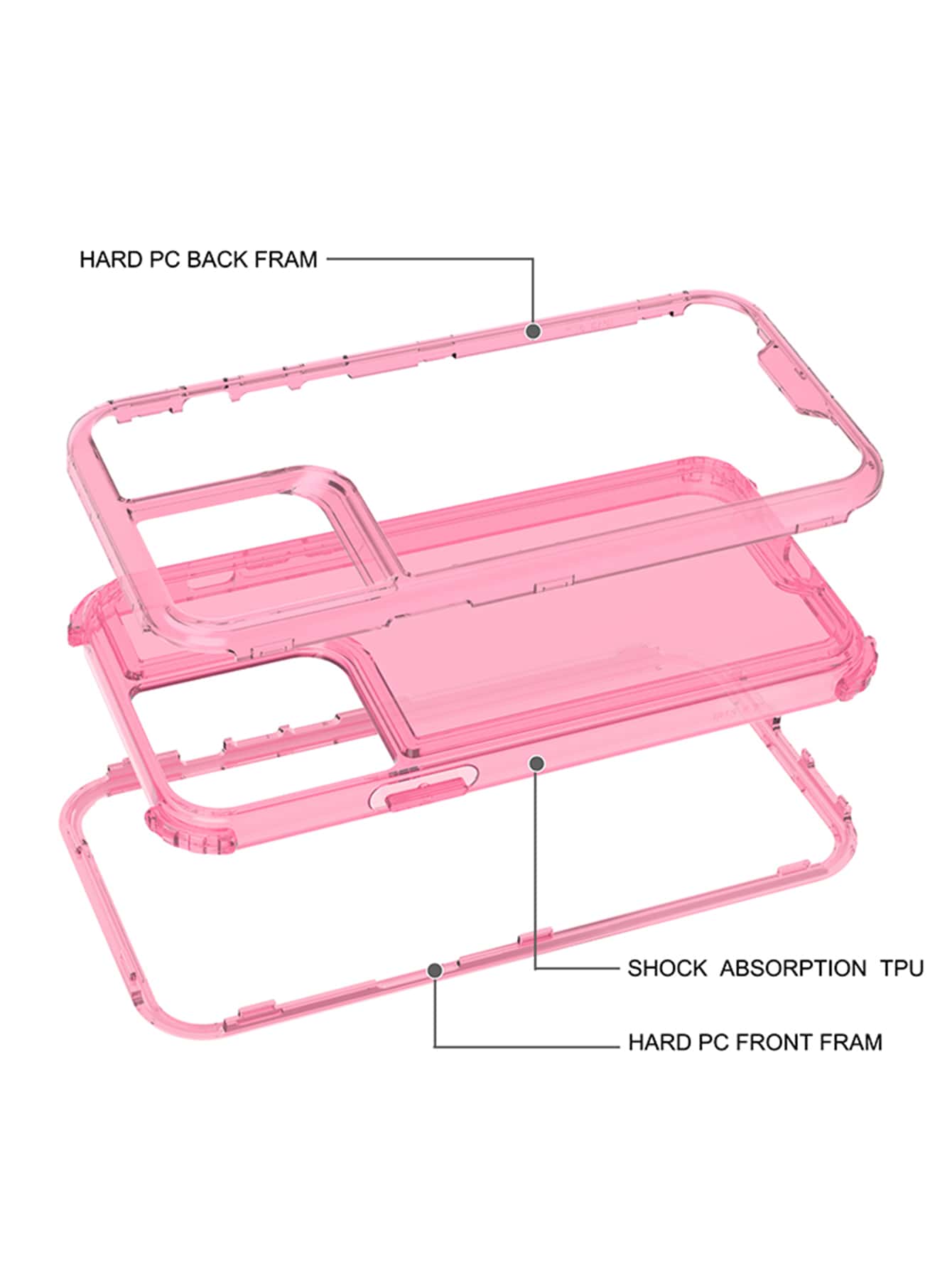 Solid Color Basic Apple Pink 3 In 1 Clear Anti-Fall Phone Case Compatible With IPhone 15/15Pro/15Plus/15Promax Waterproof Shockproof Scratch Resistant Spring Gift