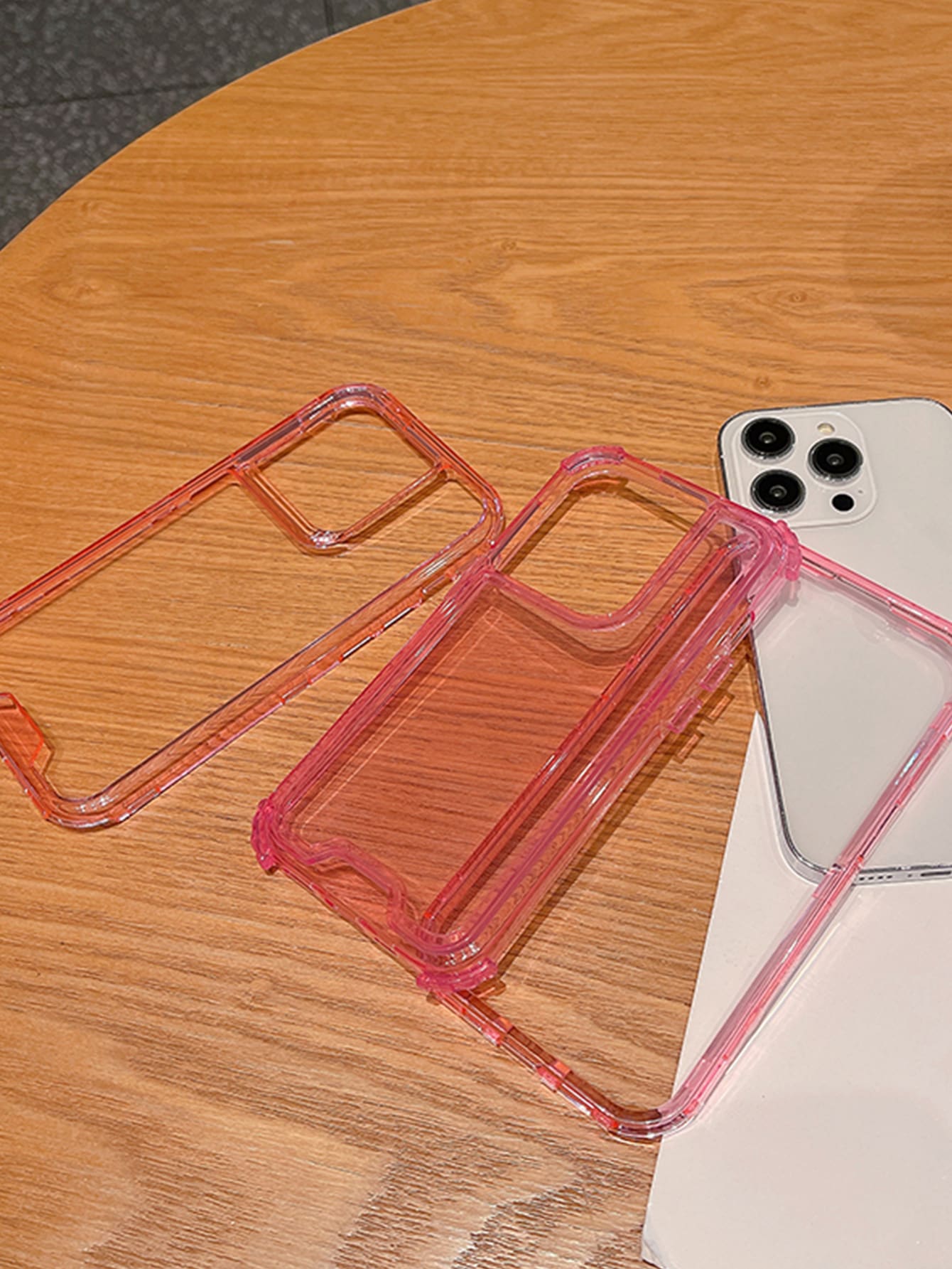 Solid Color Basic Apple Pink 3 In 1 Clear Anti-Fall Phone Case Compatible With IPhone 15/15Pro/15Plus/15Promax Waterproof Shockproof Scratch Resistant Spring Gift