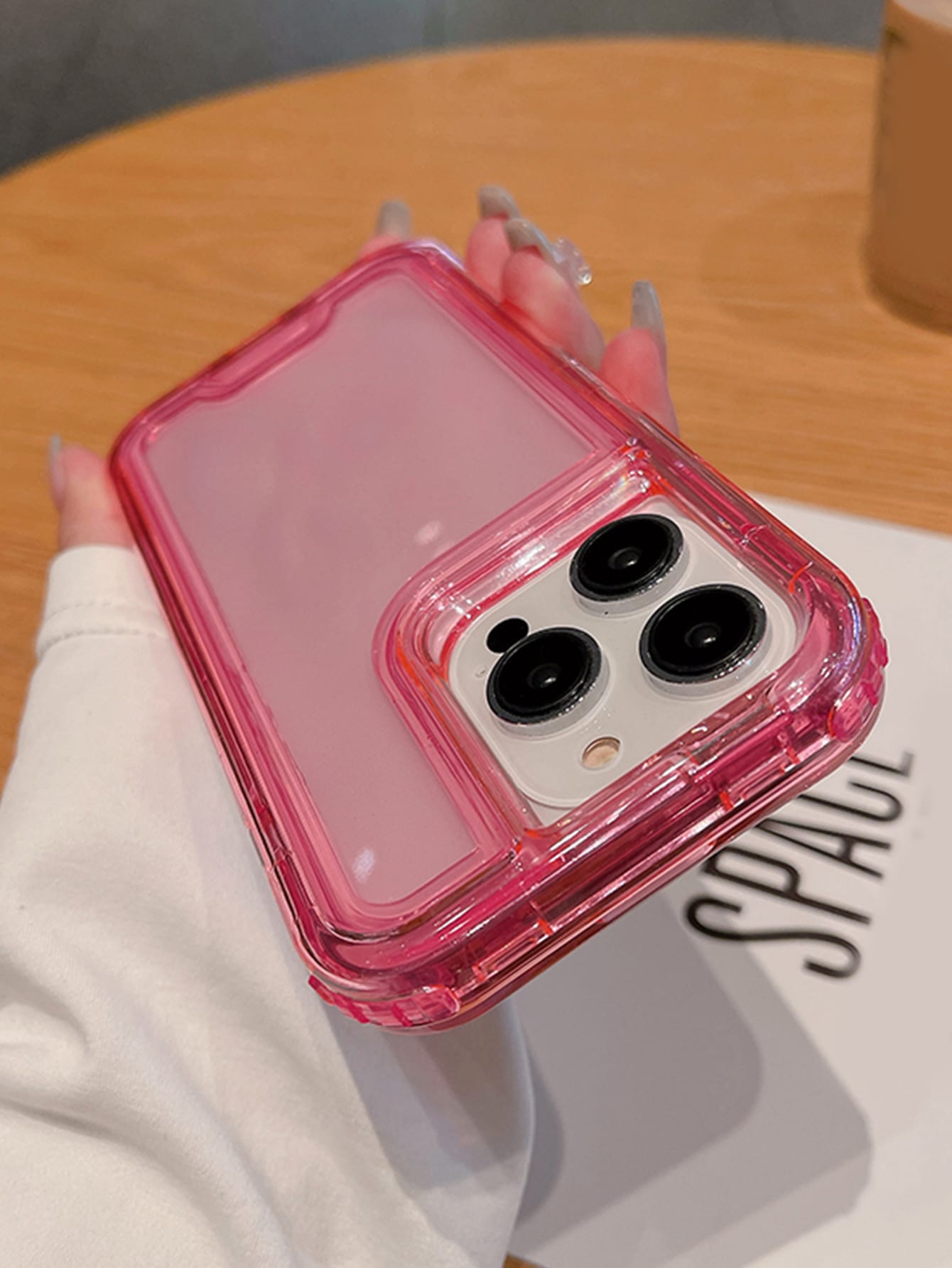 Solid Color Basic Apple Pink 3 In 1 Clear Anti-Fall Phone Case Compatible With IPhone 15/15Pro/15Plus/15Promax Waterproof Shockproof Scratch Resistant Spring Gift