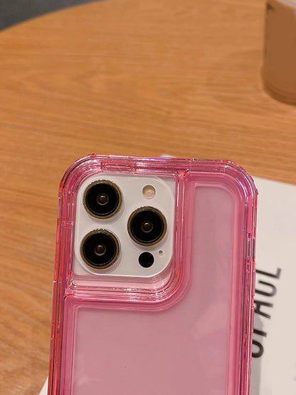 Solid Color Basic Apple Pink 3 In 1 Clear Anti-Fall Phone Case Compatible With IPhone 15/15Pro/15Plus/15Promax Waterproof Shockproof Scratch Resistant Spring Gift