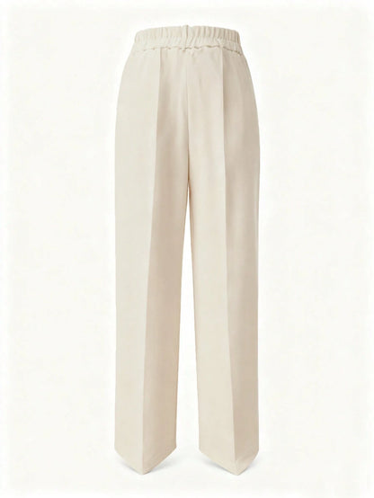 Solid Color Button Zipper Pocket Press Crease Elegant Pants Spring