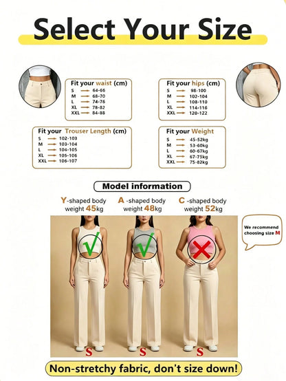 Solid Color Button Zipper Pocket Press Crease Elegant Pants Spring