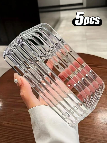 Solid Color Material Transparent Ribbed Suitcase Style Solid Plain Basic TPU Soft Phone Case 5pcs/Pack Transparent Back Cover Compatible With IPhone 17 16 15 14 13 12 11 Pro Max 17 Air 16 15 14 Plus 1