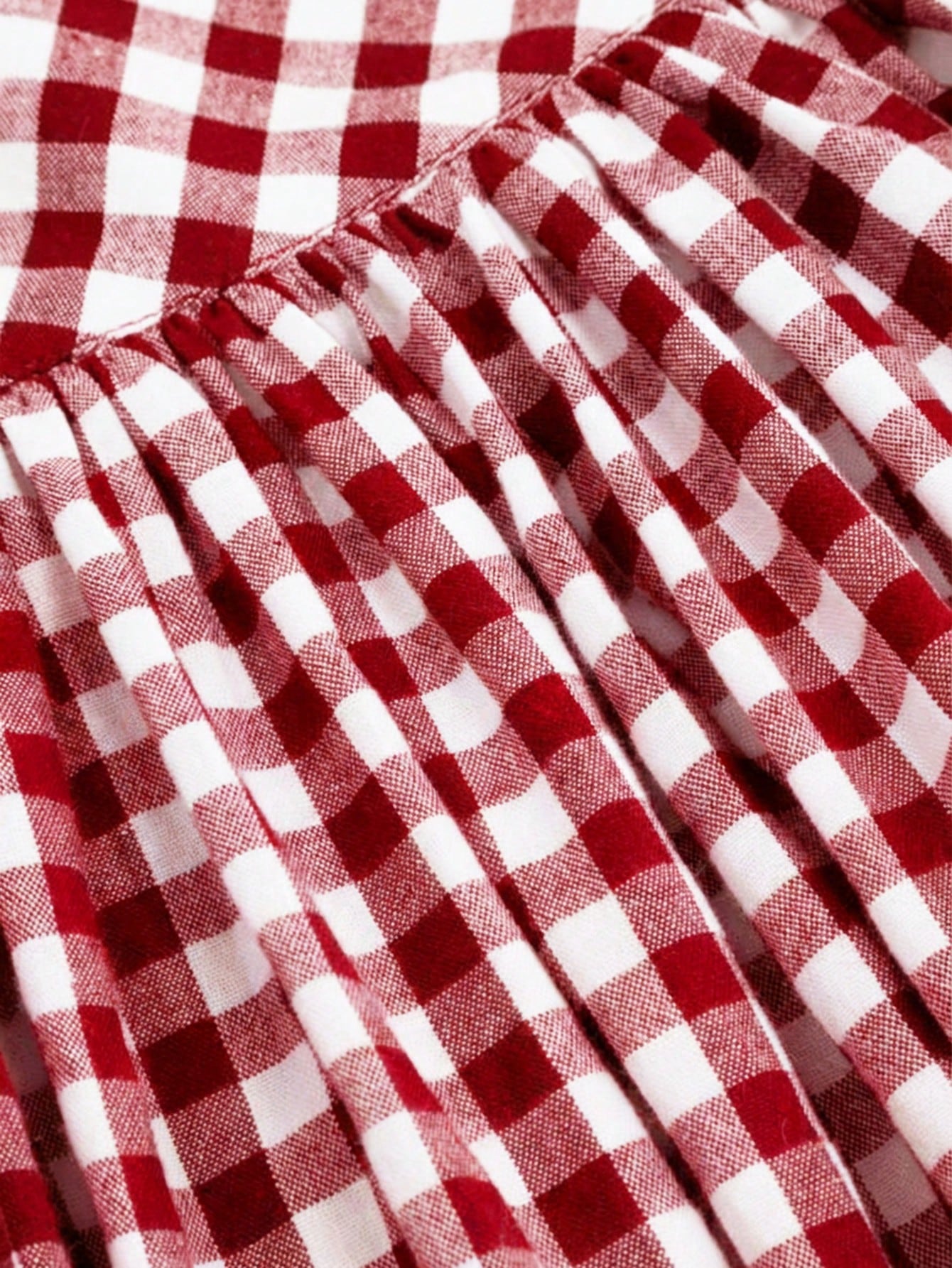 Solstice Apparel French Red & White Plaid High Waist Midi Skirt, Adjustable Drawstring Pleated Flowy Sweet A-Line Skirt