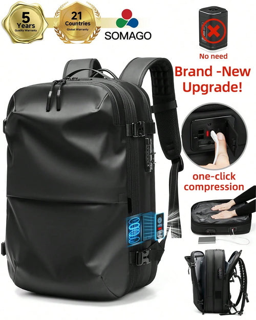 Somago One-Click Vacuum Backpack, Expandable To 60L With TSA Lock, Fits 17" Laptop. Lightweight & Durable Carry-On For Camping & Outdoor Adventures.