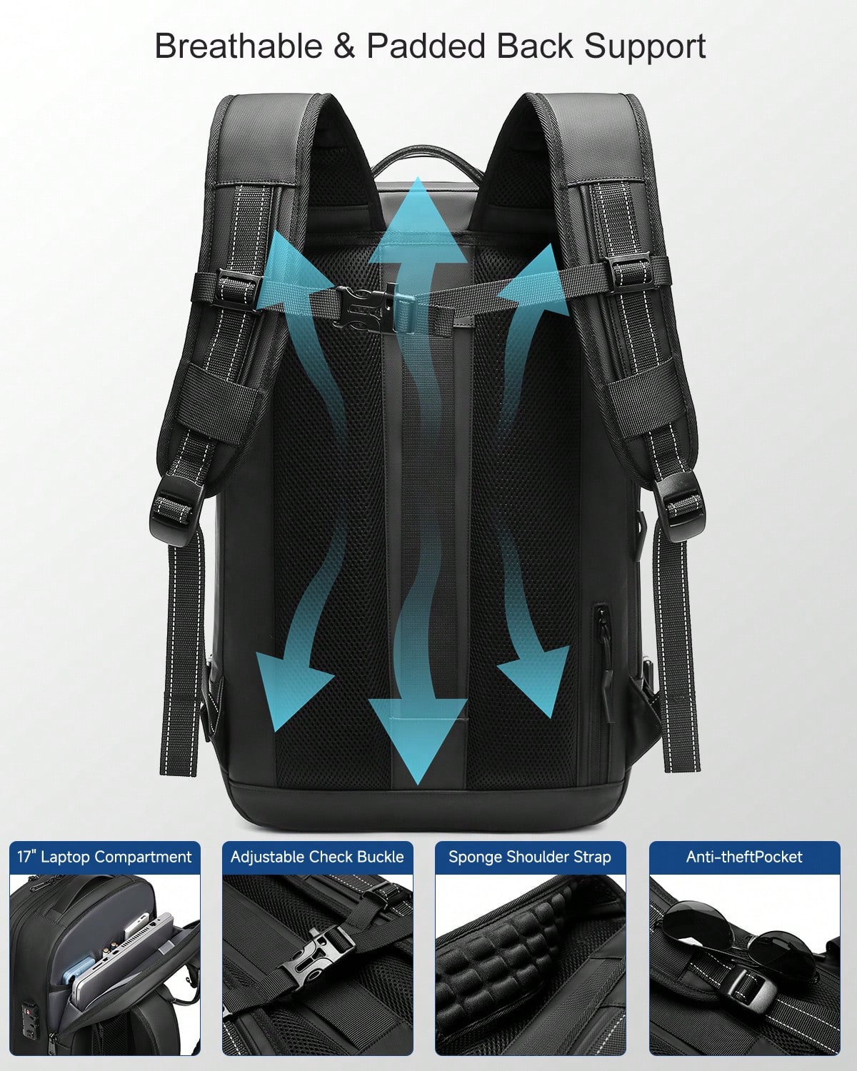 Somago One-Click Vacuum Backpack, Expandable To 60L With TSA Lock, Fits 17" Laptop. Lightweight & Durable Carry-On For Camping & Outdoor Adventures.