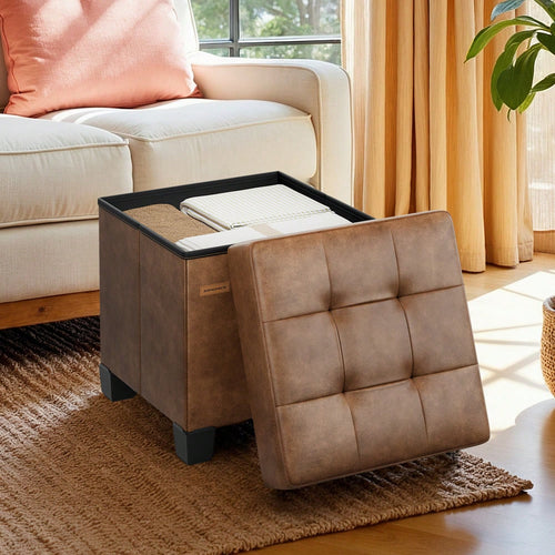 SONGMICS Storage Ottoman, Cube Ottoman With Legs, 15 X 15 X 15.7 Inches, Footstool, Footrest, 10 Gal. (37 L), Synthetic Leather, For Bedroom, Living Room, Dorm
