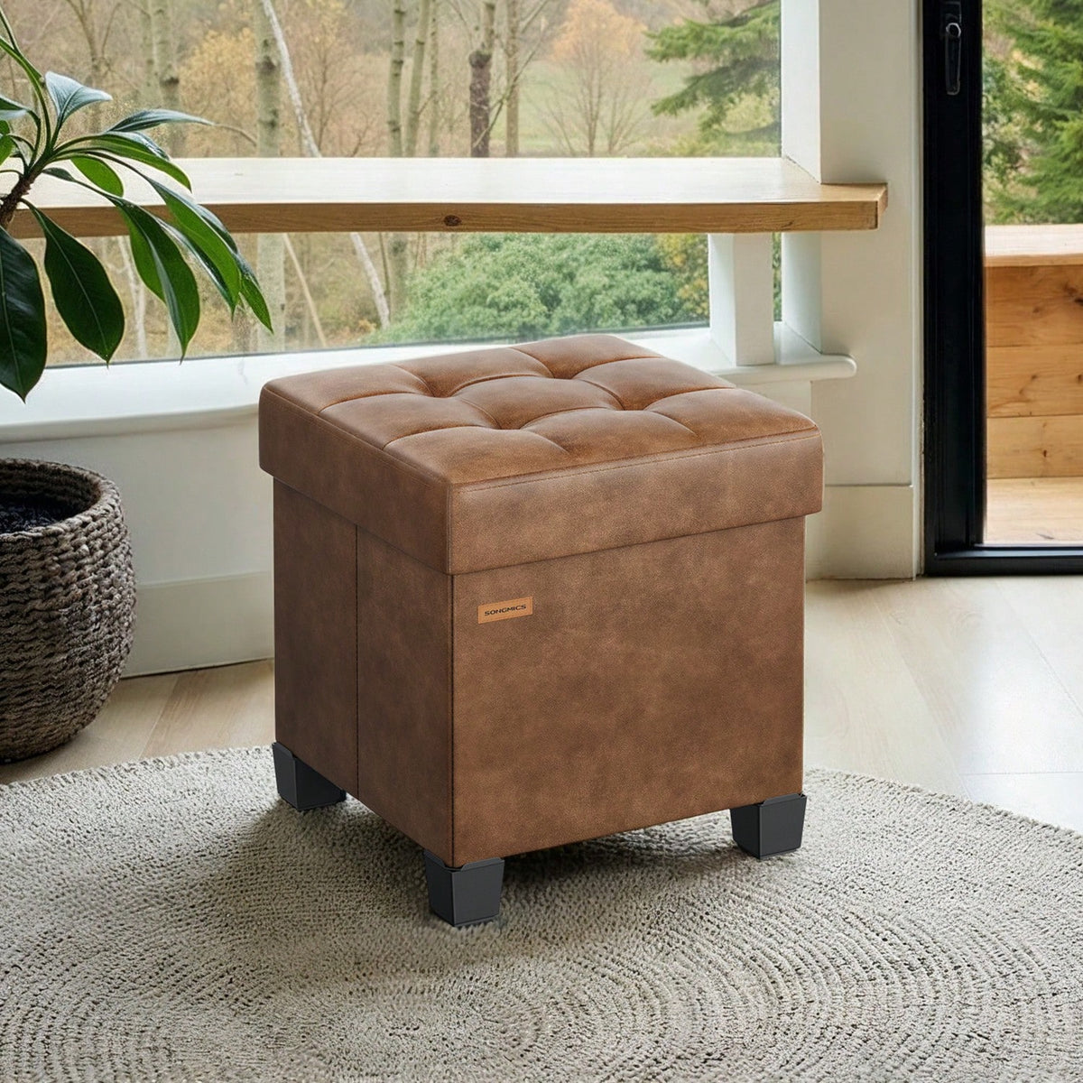 SONGMICS Storage Ottoman, Cube Ottoman With Legs, 15 X 15 X 15.7 Inches, Footstool, Footrest, 10 Gal. (37 L), Synthetic Leather, For Bedroom, Living Room, Dorm