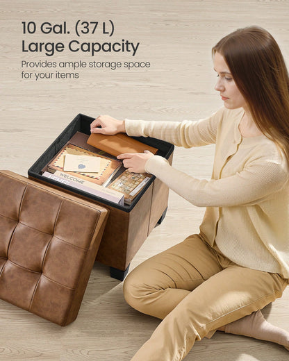 SONGMICS Storage Ottoman, Cube Ottoman With Legs, 15 X 15 X 15.7 Inches, Footstool, Footrest, 10 Gal. (37 L), Synthetic Leather, For Bedroom, Living Room, Dorm